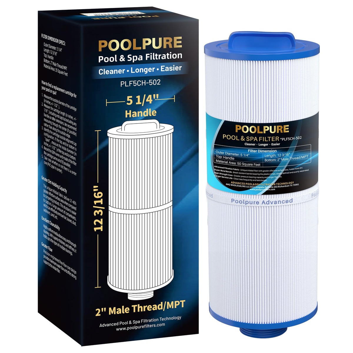 PoolPure 5CH-502 filter with top handle for easy installation.