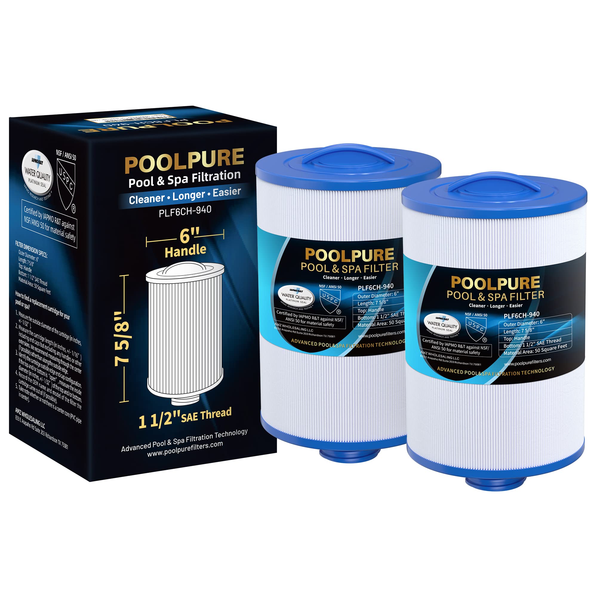 PoolPure 6CH-940 spa filter front view shows design for easy installation
