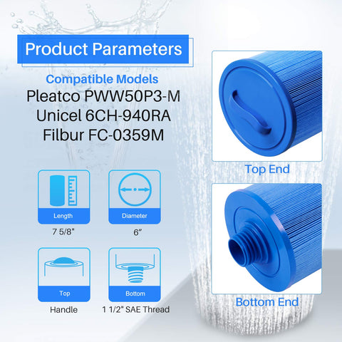 PoolPure 6CH-940RA spa filter side view demonstrates durable construction for lasting use.