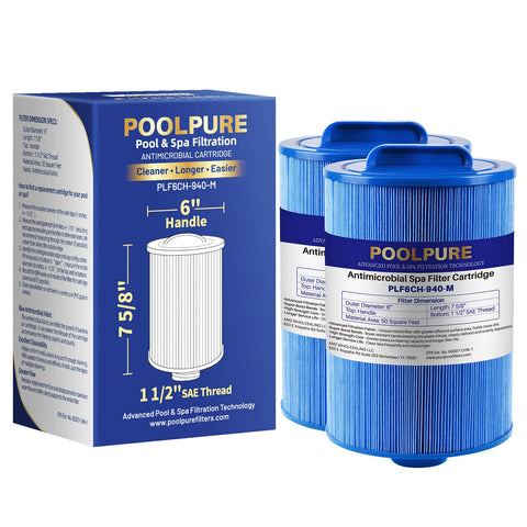 PoolPure 6CH-940RA spa filter top view highlights compact design for easy replacement.