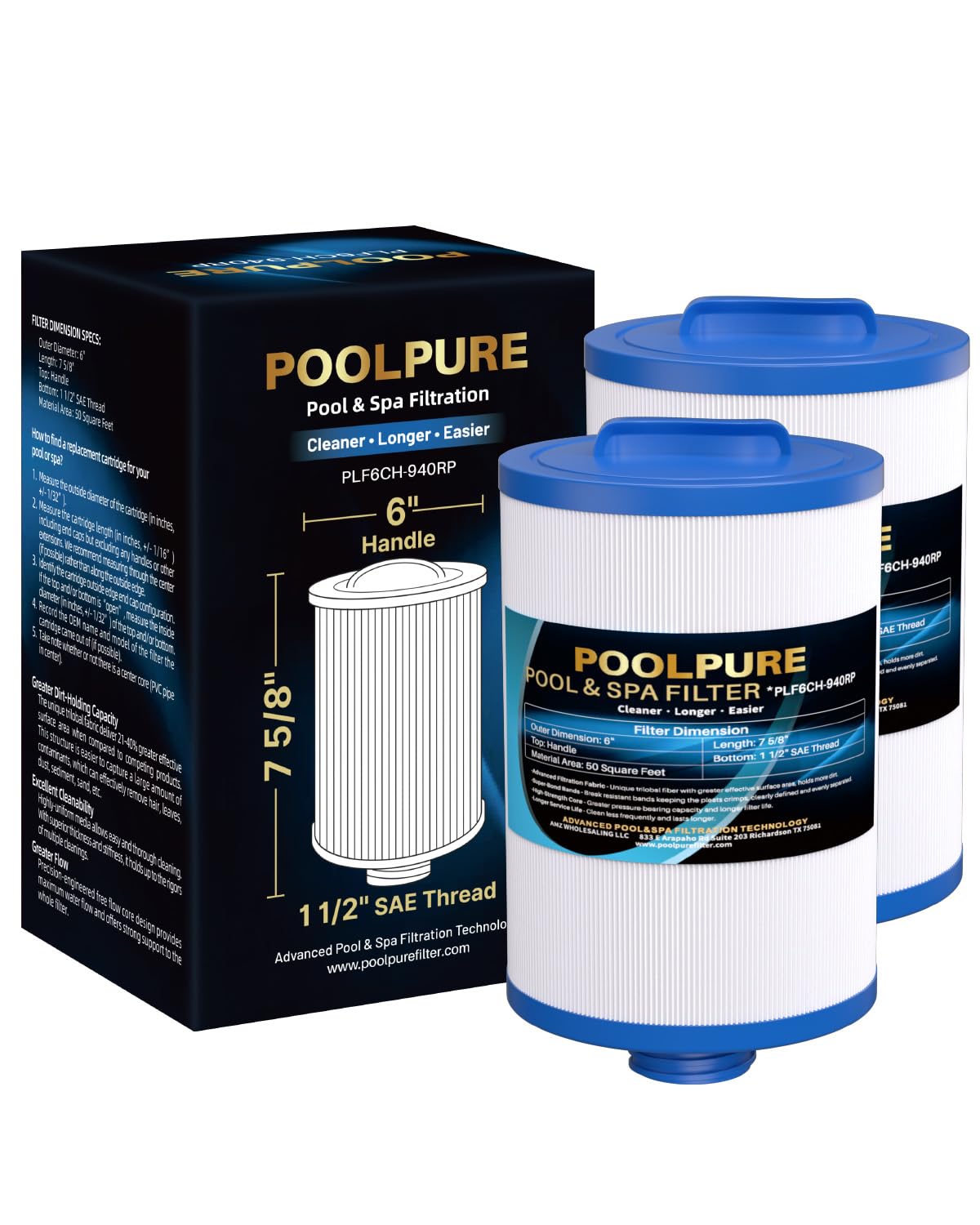 PoolPure 6CH-940RP removable-handle spa filter for easy replacement and maintenance.