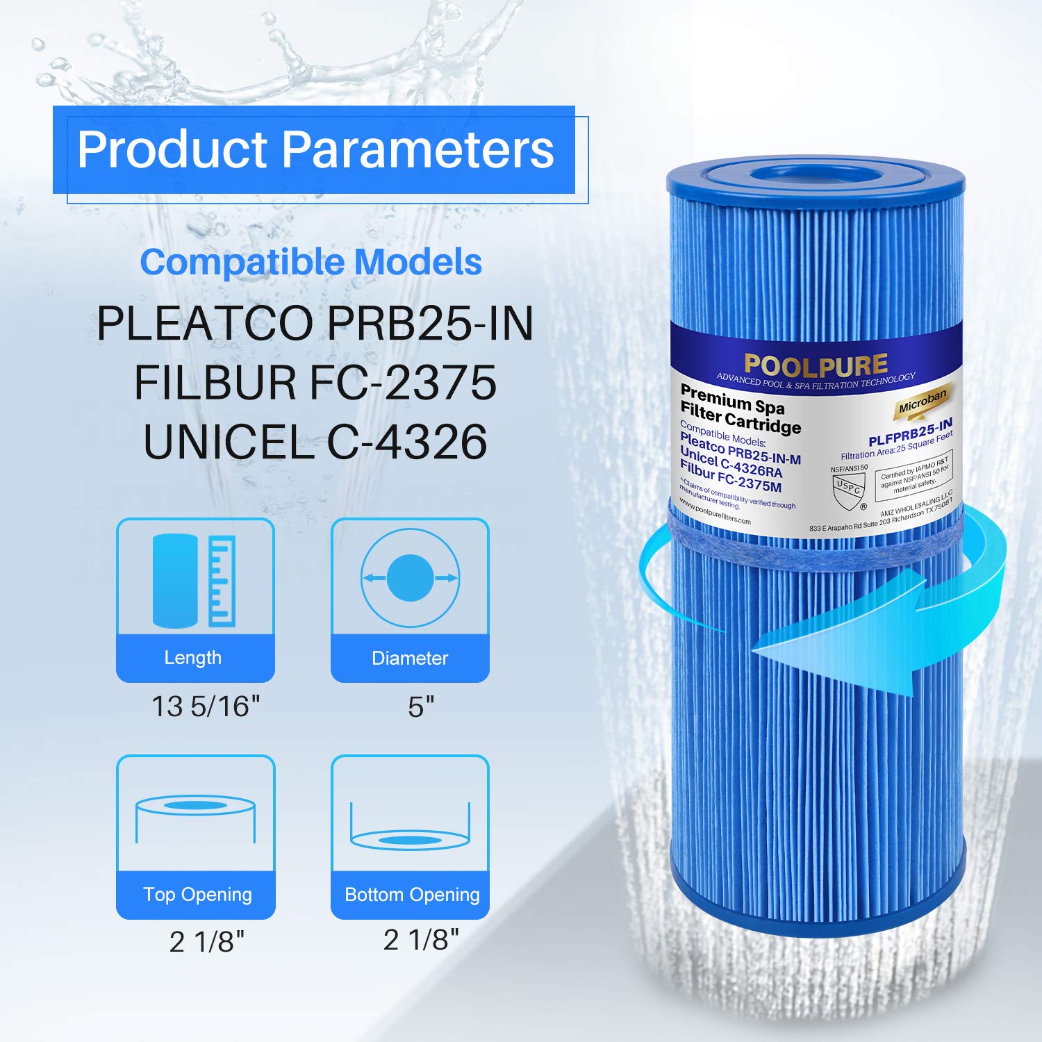 POOLPURE PRB25-IN-M cartridge detail highlighting easy-clean design.