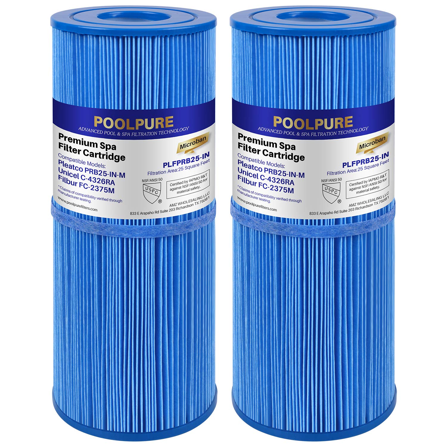 POOLPURE PRB25-IN-M spa filter close-up with antimicrobial fabric for durable filtration.