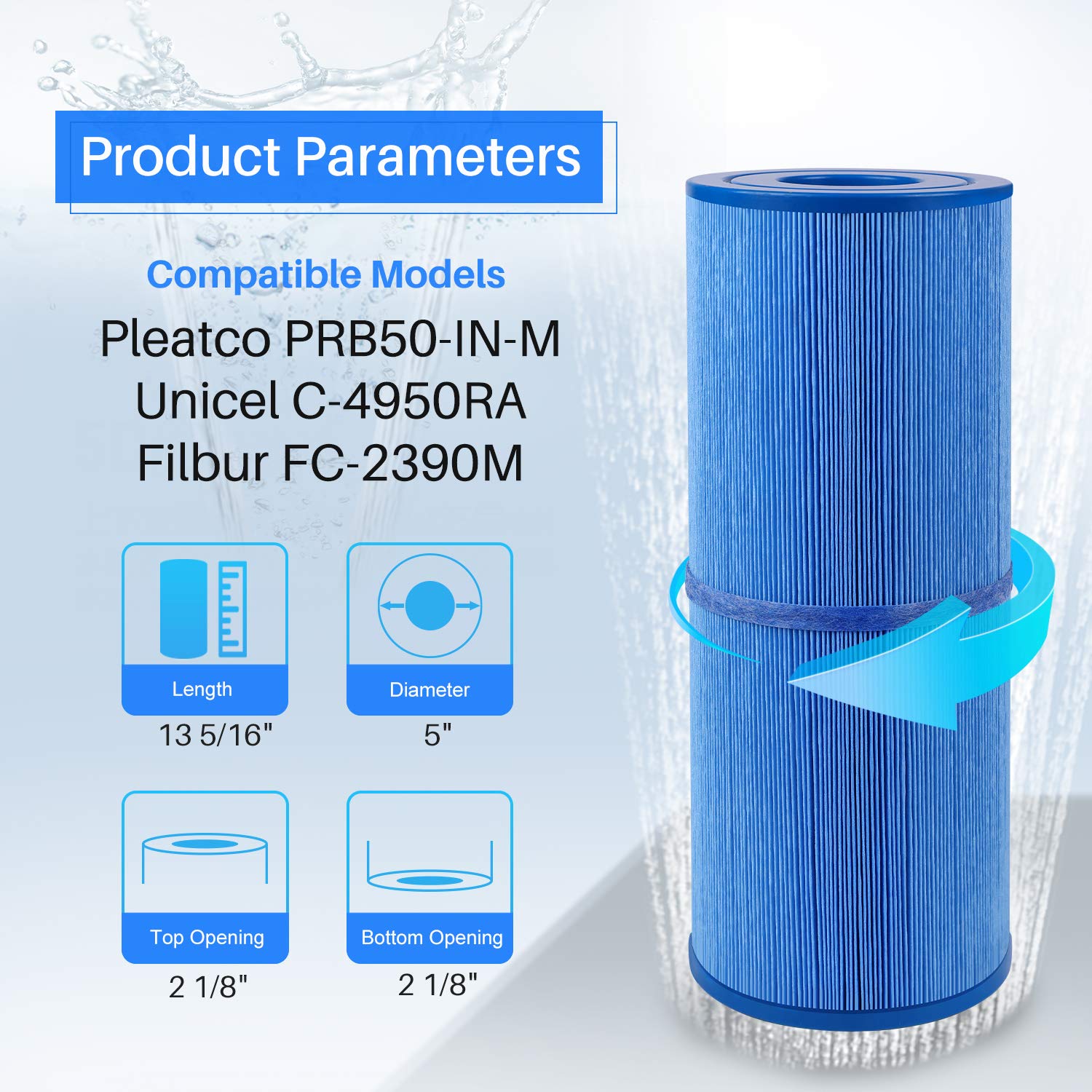 POOLPURE antimicrobial spa filter side view highlights two-pack packaging for ready replacements.