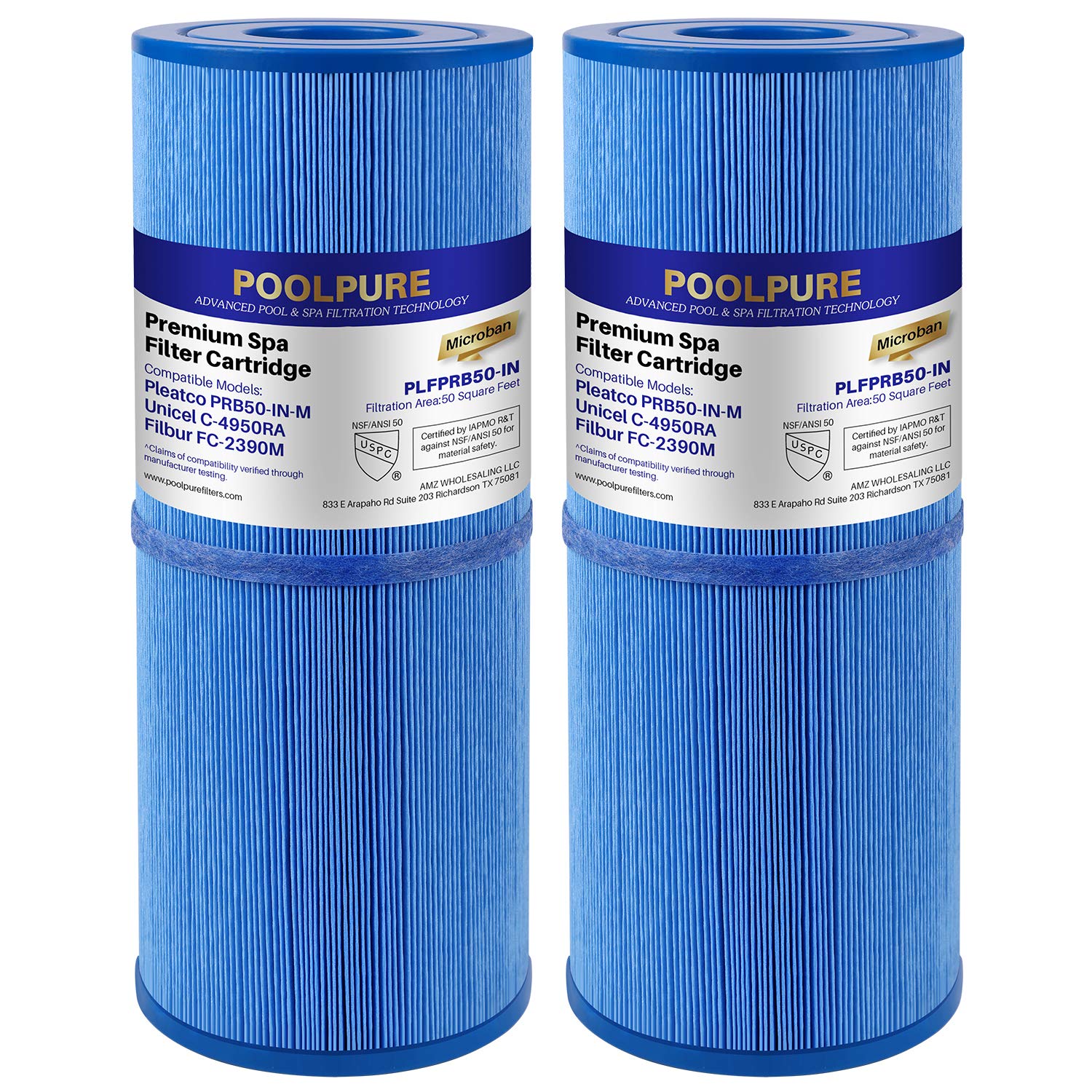 POOLPURE antimicrobial spa filter top view showing compact design for easy replacement and flow.