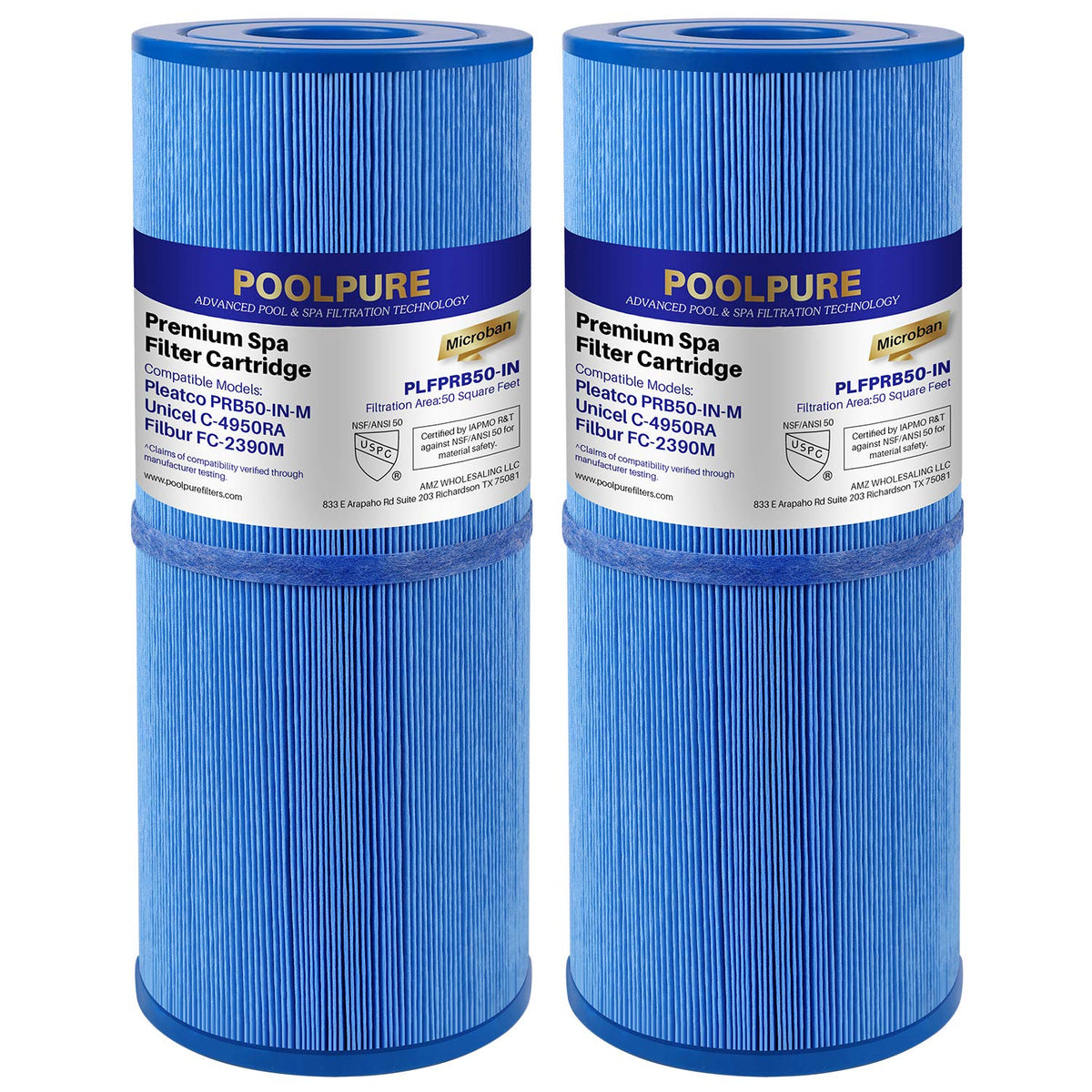 POOLPURE antimicrobial spa filter top view showing compact design for easy replacement and flow.