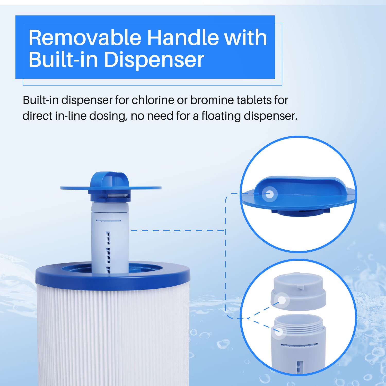 POOLPURE built-in dispenser spa filter showing integrated dosing feature