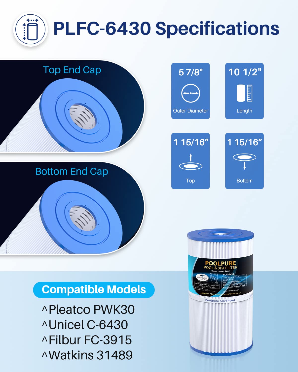 Compatibility table close-up for PoolPure C-6430 compatible spa models.