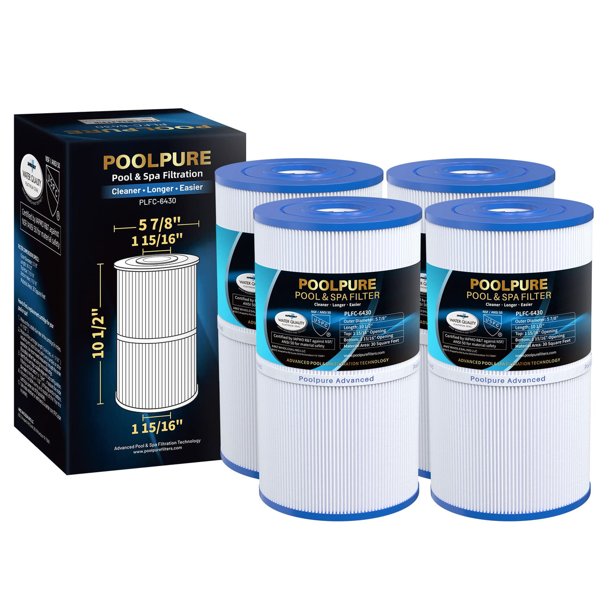 POOLPURE C-6430 spa filter front view improves water clarity for a crisper hot tub experience