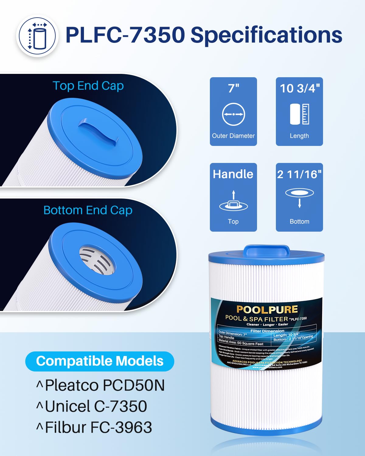 POOLPURE C-7350 spa filter packaging box ready as OEM-compatible replacement.