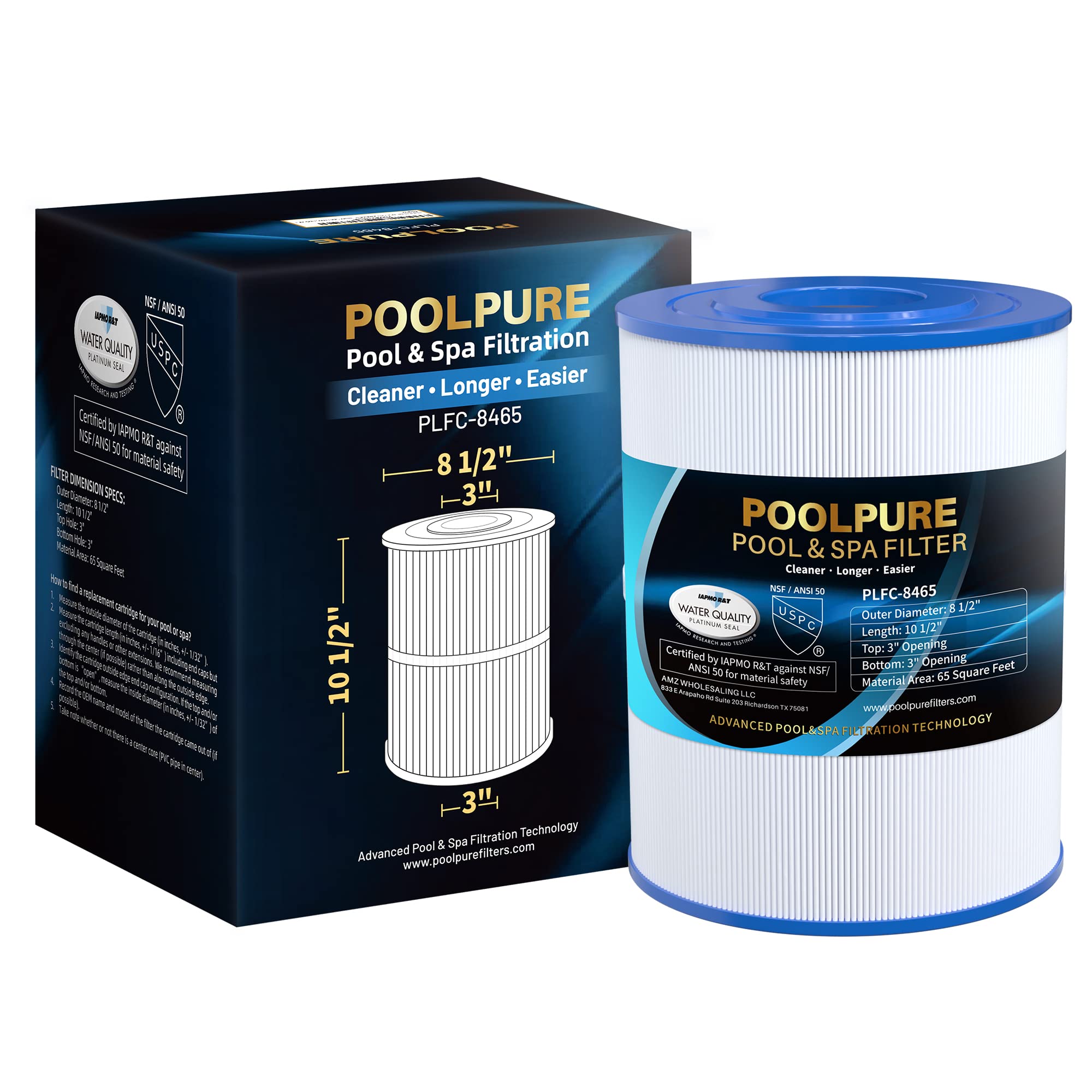 POOLPURE C-8465 spa filter closeup shows durable trilobal fabric for reliable spa filtration.