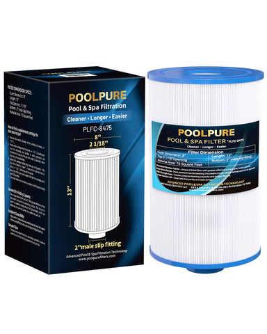 POOLPURE C-8475 spa filter box shows quick compatibility with major brands.