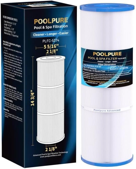 POOLPURE C-5374 spa filter showing outer dimensions for a precise fit.