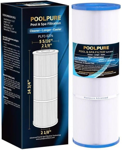 POOLPURE C-5374 spa filter showing outer dimensions for a precise fit.