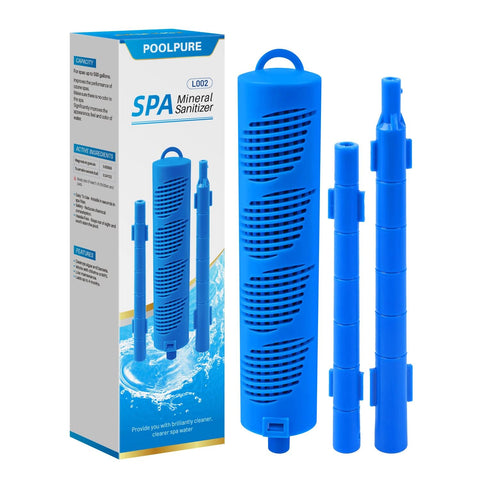 POOLPURE hot tub mineral stick close-up showing mineral infusion for clearer water.