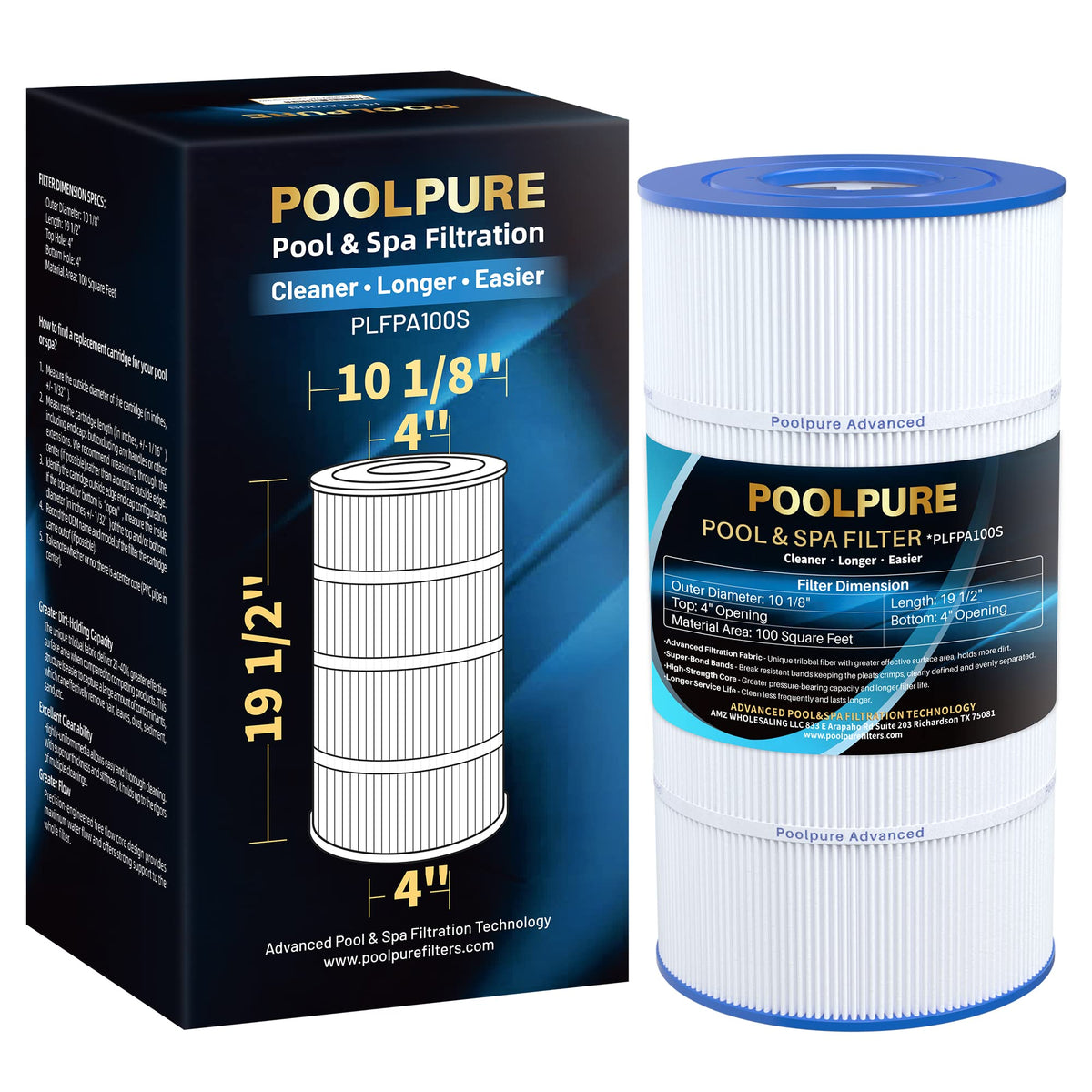 POOLPURE PA100S filter cartridge for 100 sq ft systems, clean water