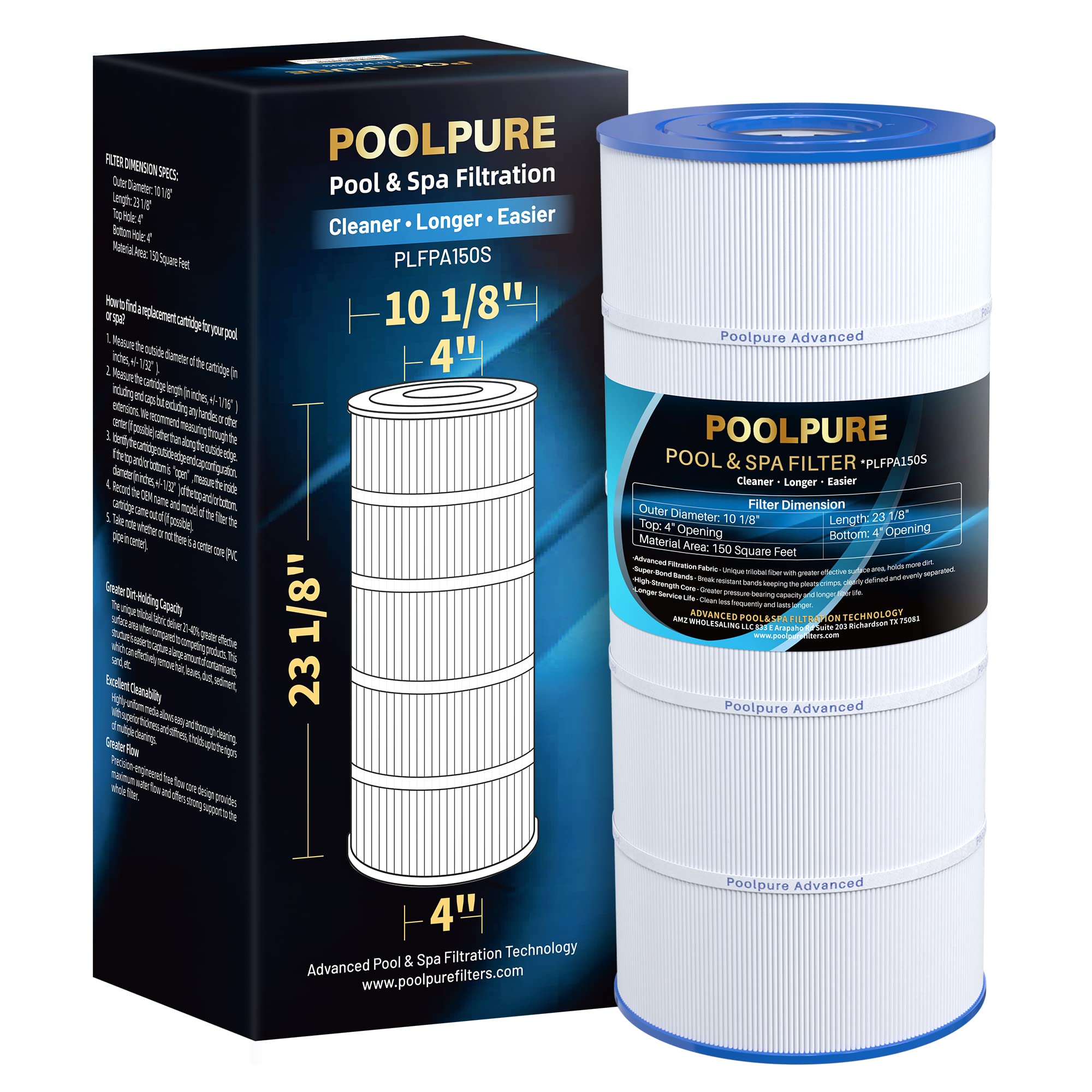 POOLPURE PA150S front view cartridge highlights compact fit for pools