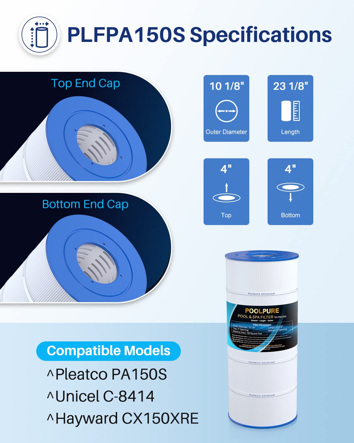 POOLPURE PA150S side view shows sturdy housing for reliable filtration
