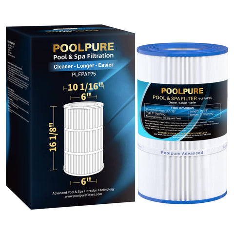 POOLPURE PAP75 filter cartridge close-up with trilobal fabric for debris capture.