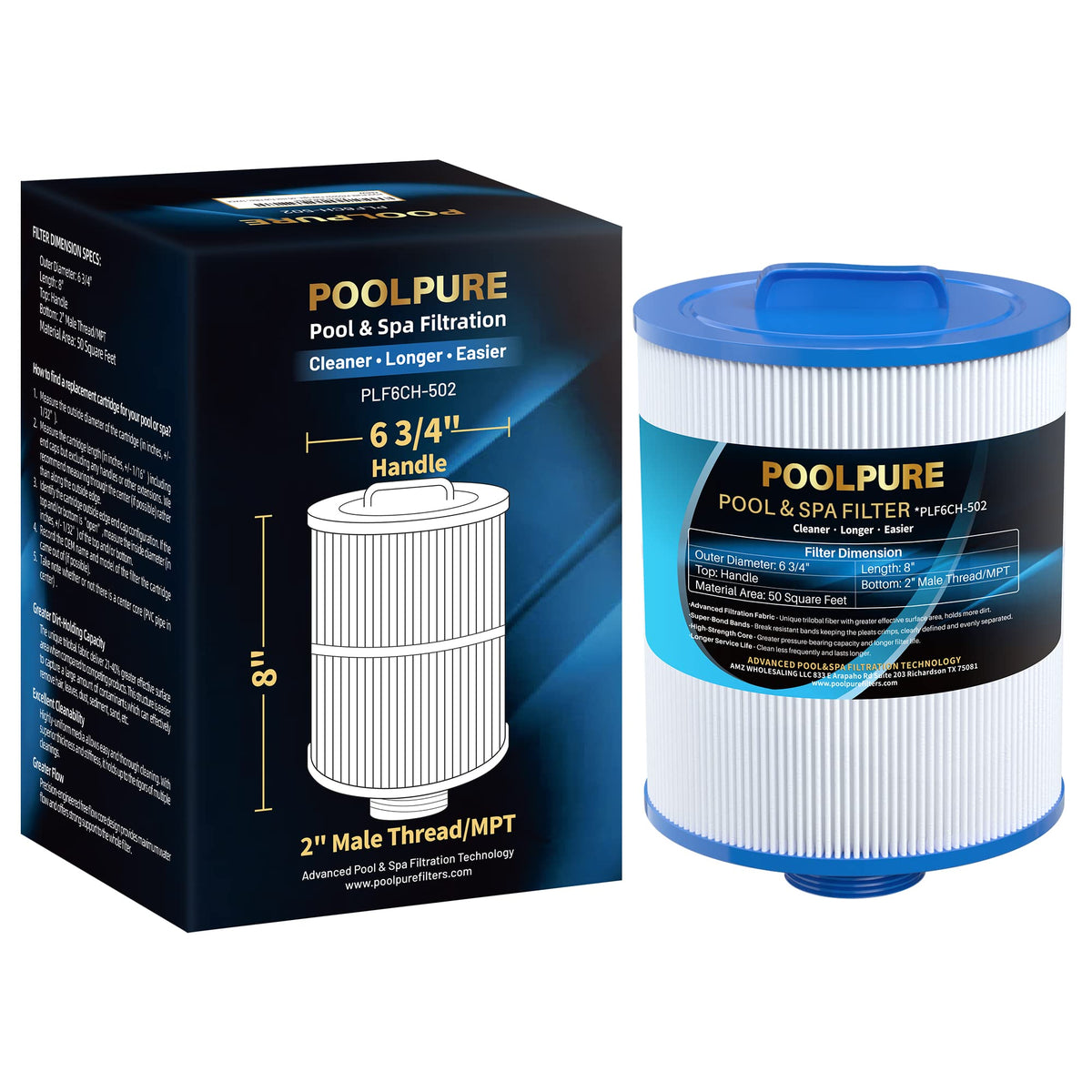POOLPURE PAS50SV-F2M spa filter front view showing easy installation and grip