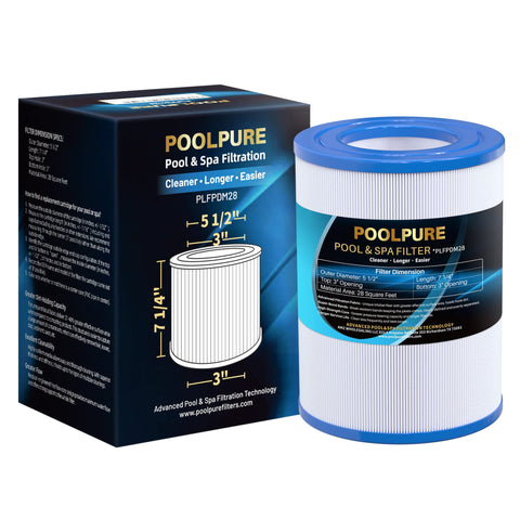 PoolPure PDM28 spa filter with trilobal fabric for better dirt capture.
