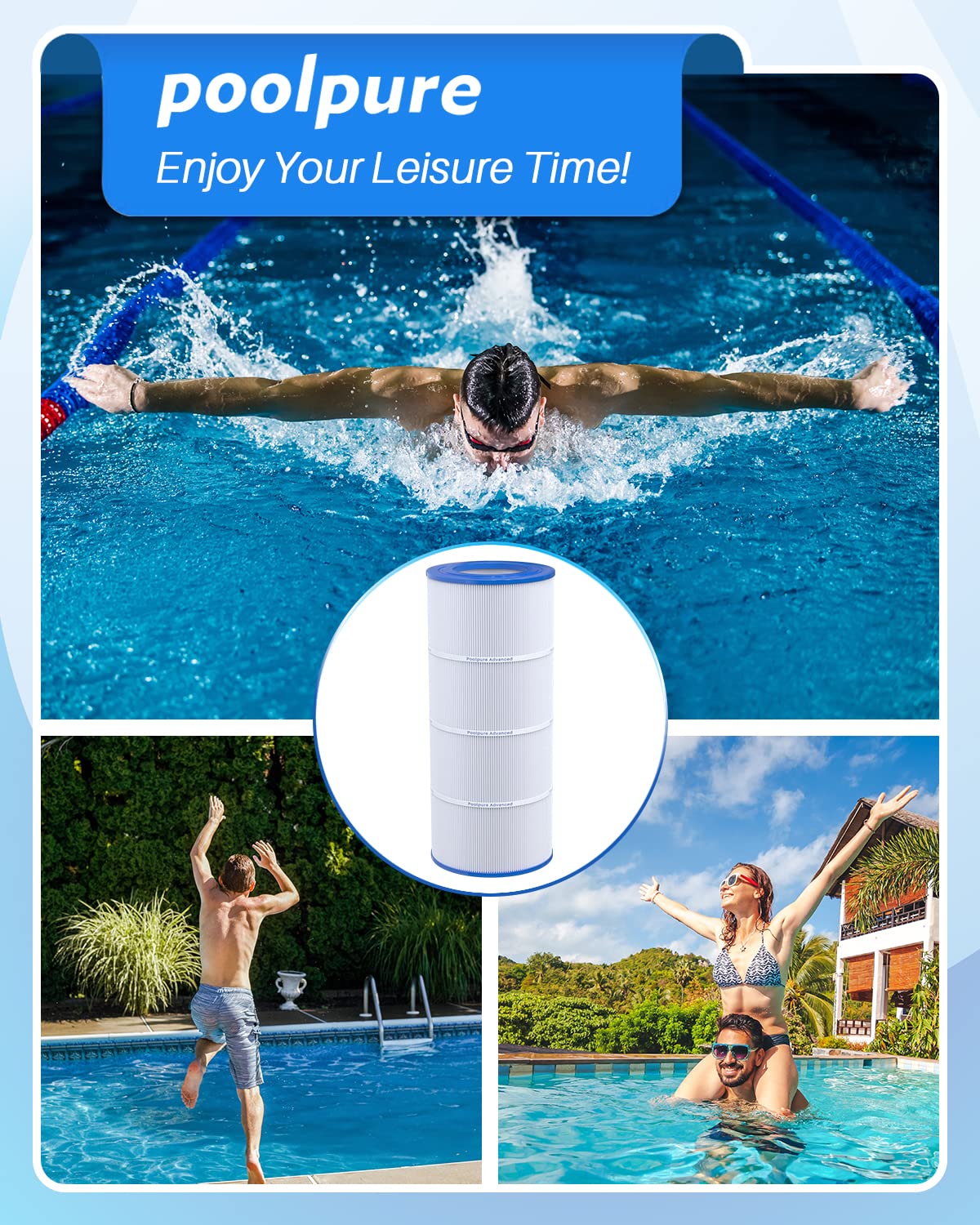 PoolPure PLF100A 50-micron filtration detail highlighting fine particle removal