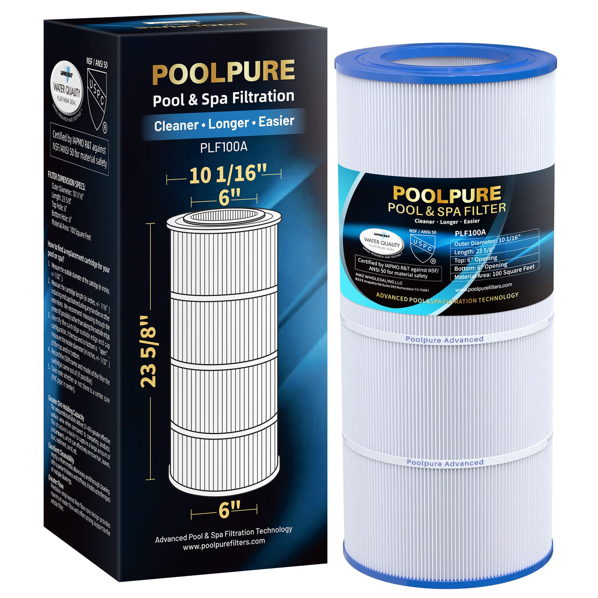 PoolPure PLF100A length indicator showing 23-5/8 inches for easy retrofit planning