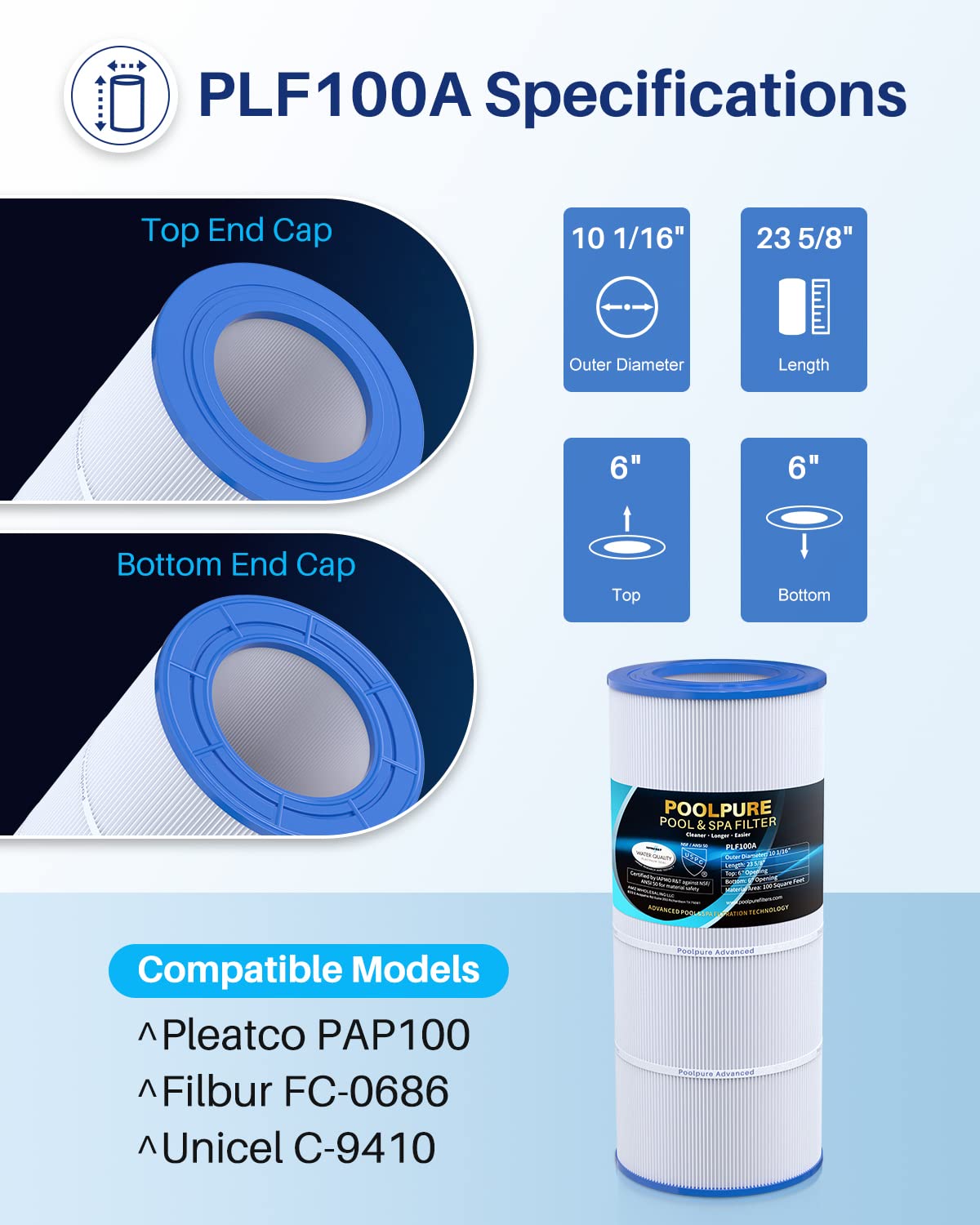 PoolPure PLF100A top and bottom openings shown for secure installation