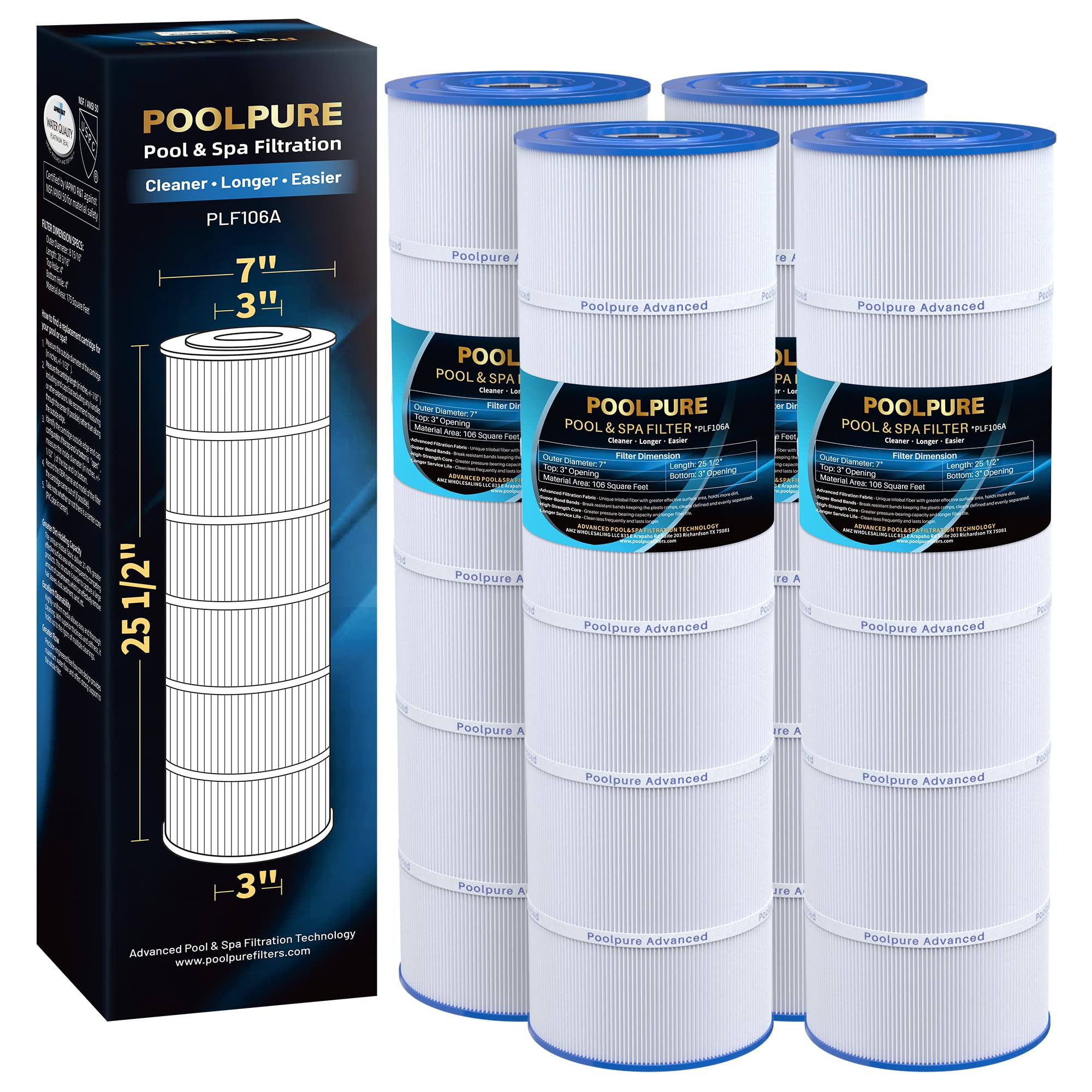 PoolPure PLF106A filter, pleatco-compatible cartridge for efficient filtration and clearer pool water
