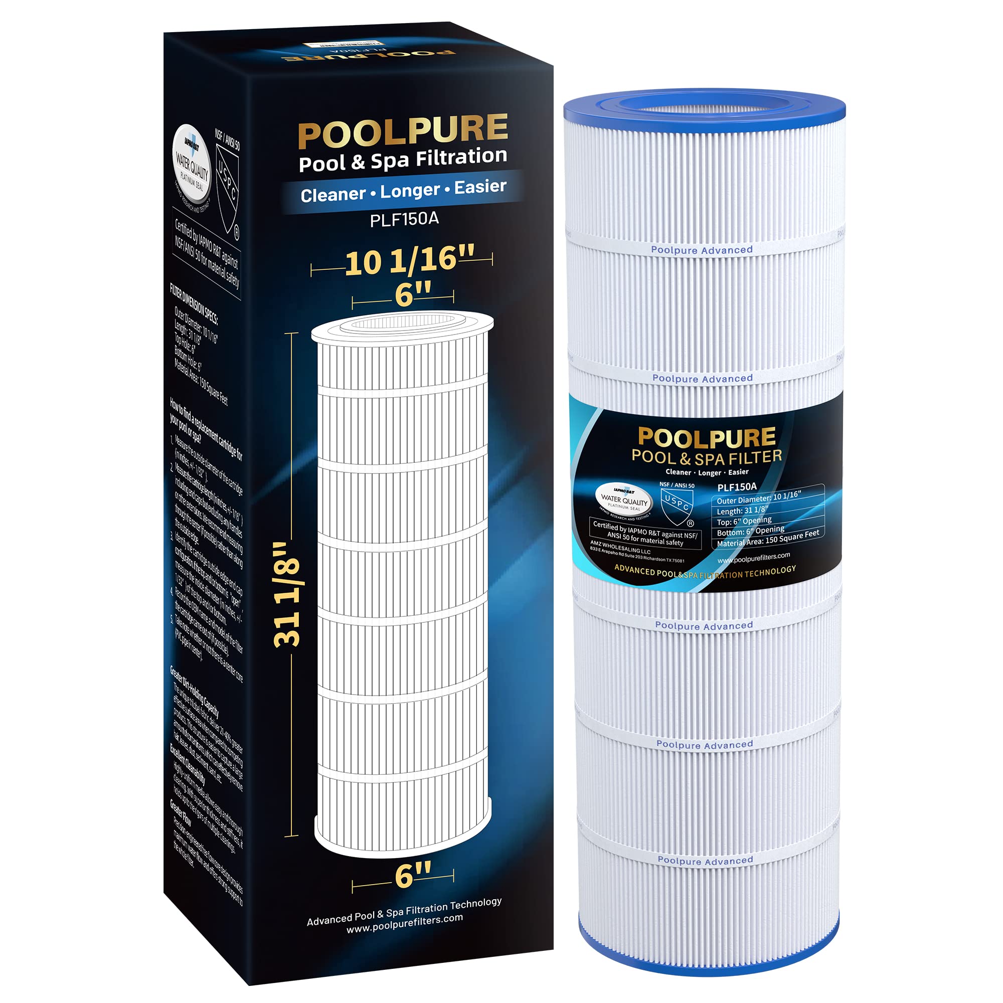 PoolPure PLF150A filter cartridge cap-end closeup for easy replacement