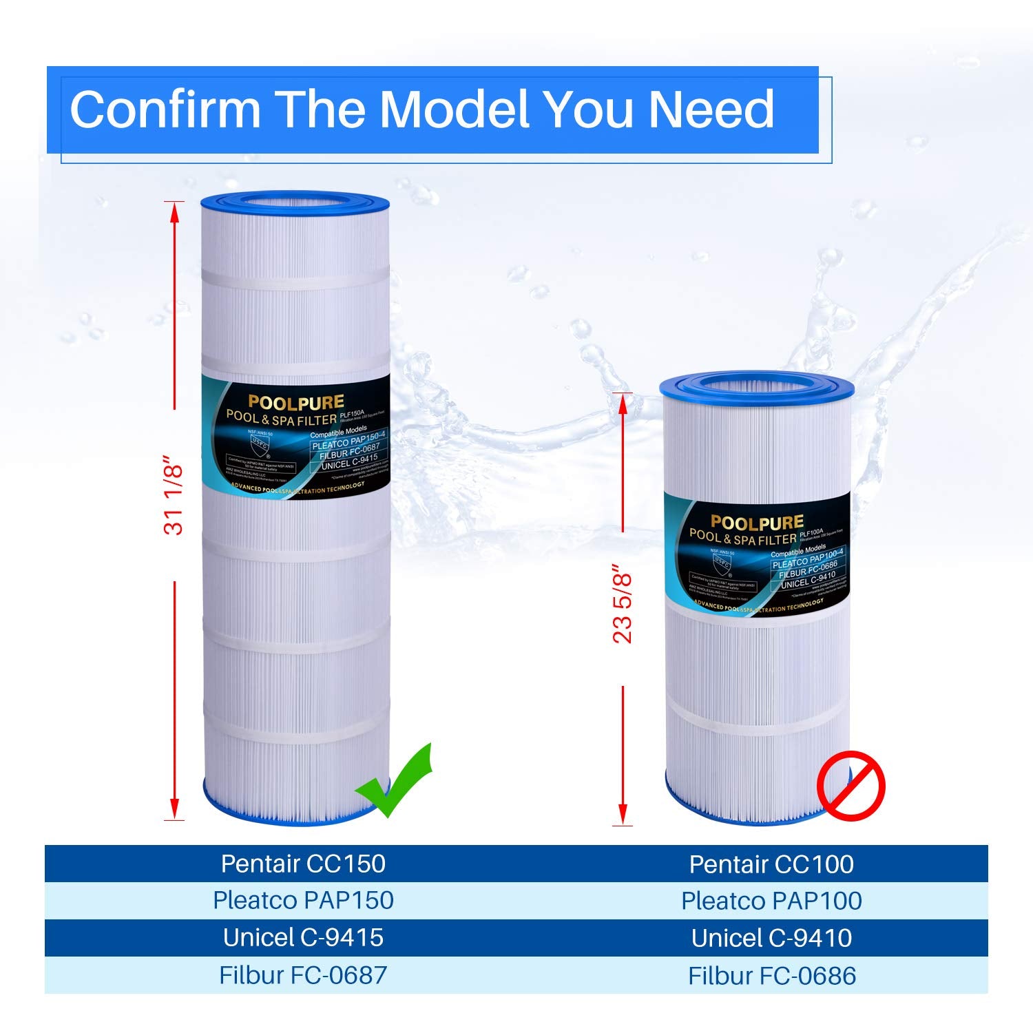 PoolPure PLF150A 150 sq ft filtration area highlighting capacity