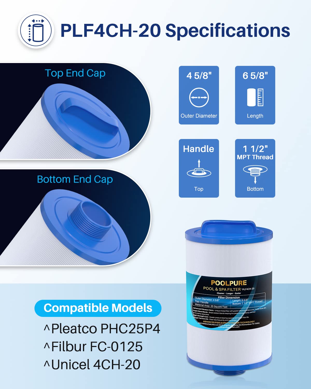 POOLPURE PLF4CH-20 spa filter packaging shows ready-to-install design.