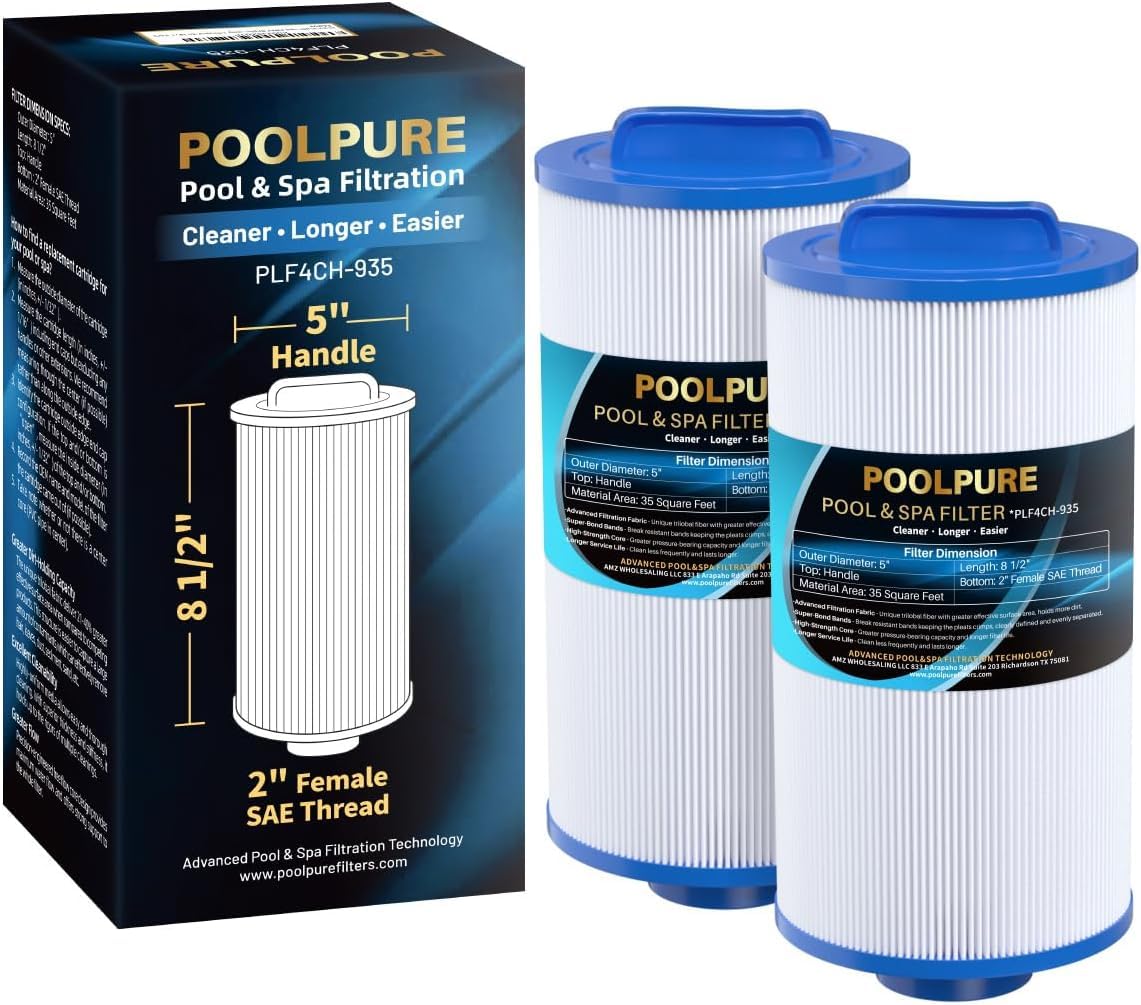 POOLPURE PLF4CH-935 spa filter closeup shows dense pleats for strong filtration