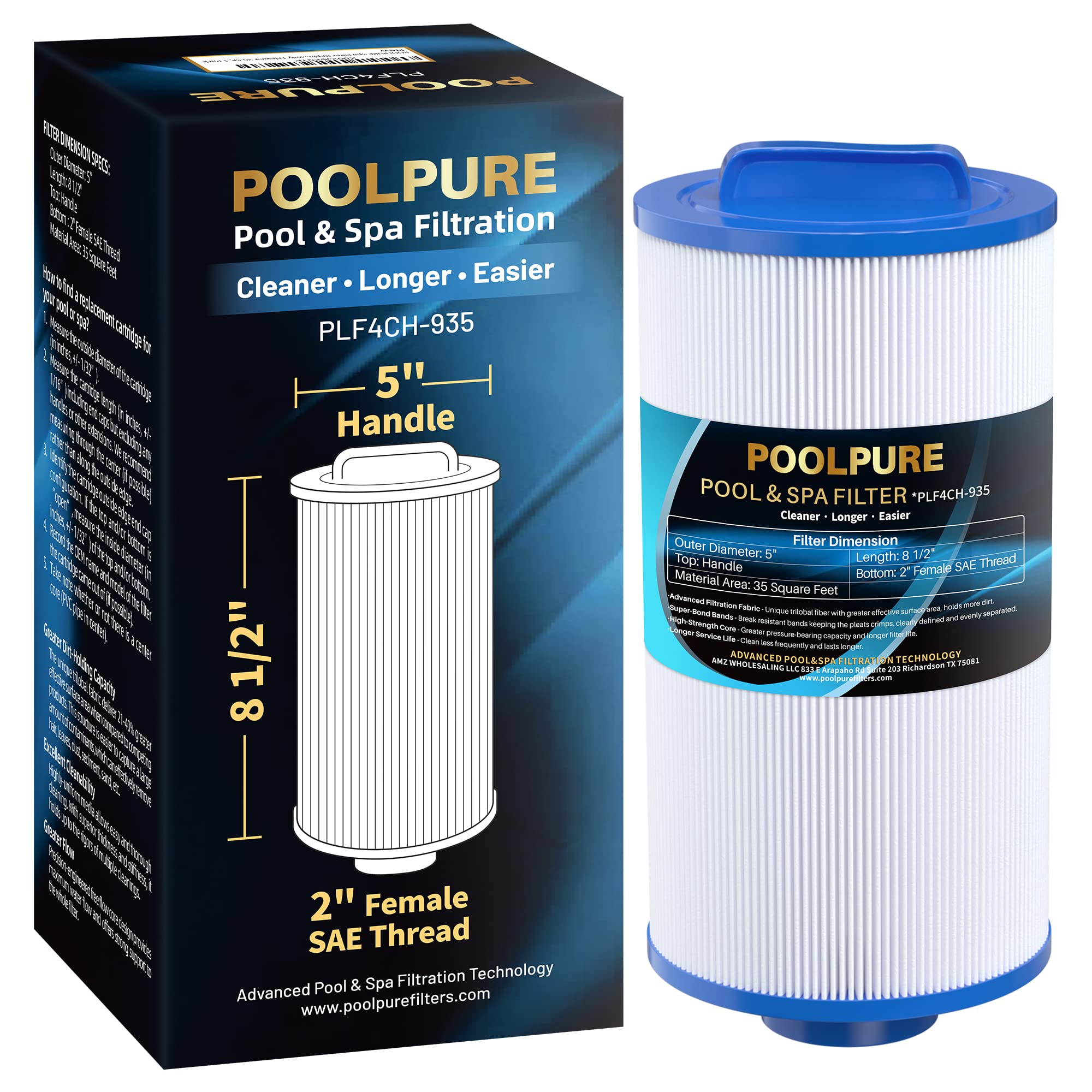 POOLPURE PLF4CH-935 spa filter close-up showing dirt-locking filtration for clearer water