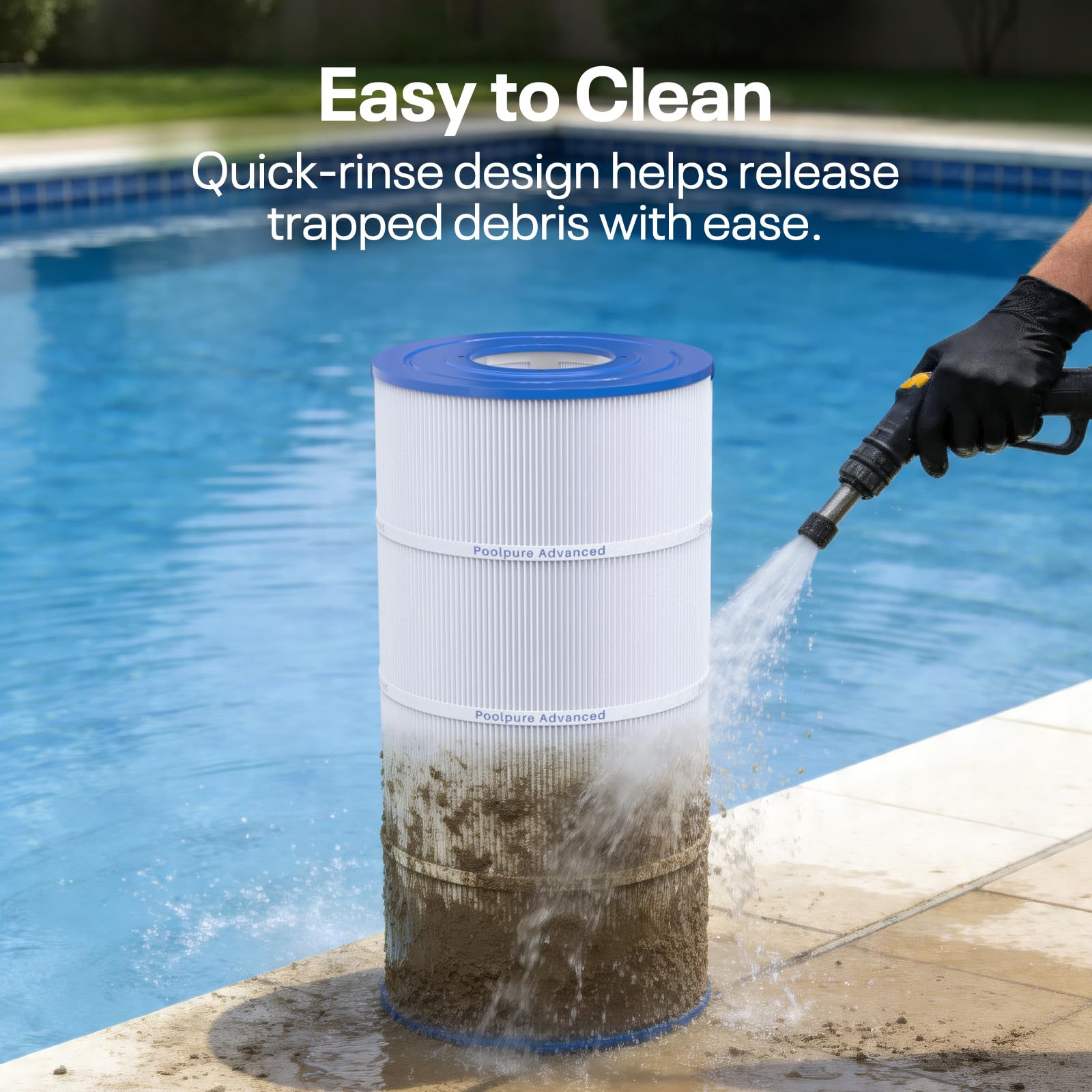 PoolPure PLF90A 50-micron filtration captures fine particles for clearer water.