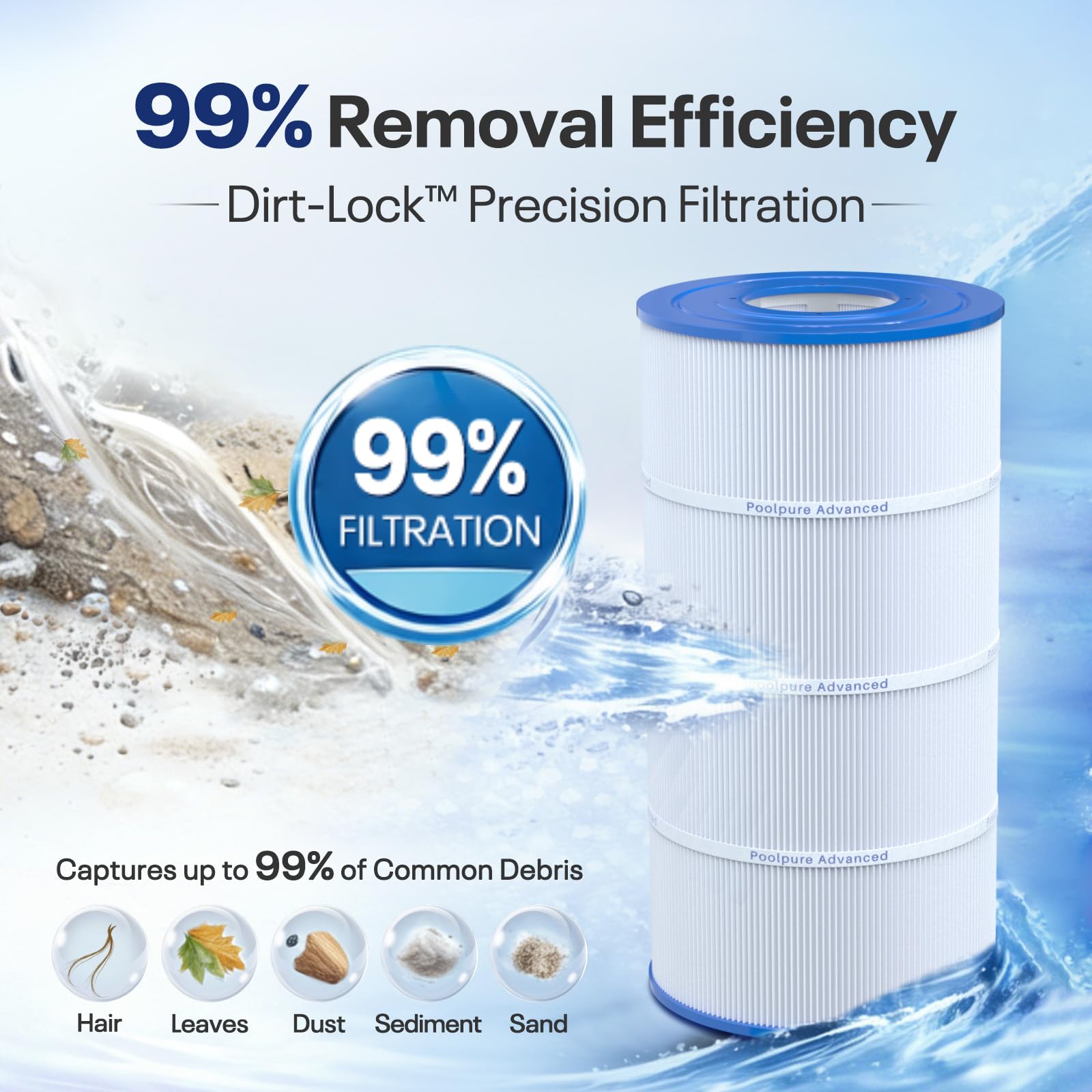 PoolPure PLF90A 90 sq ft filtration area promotes efficient debris capture.