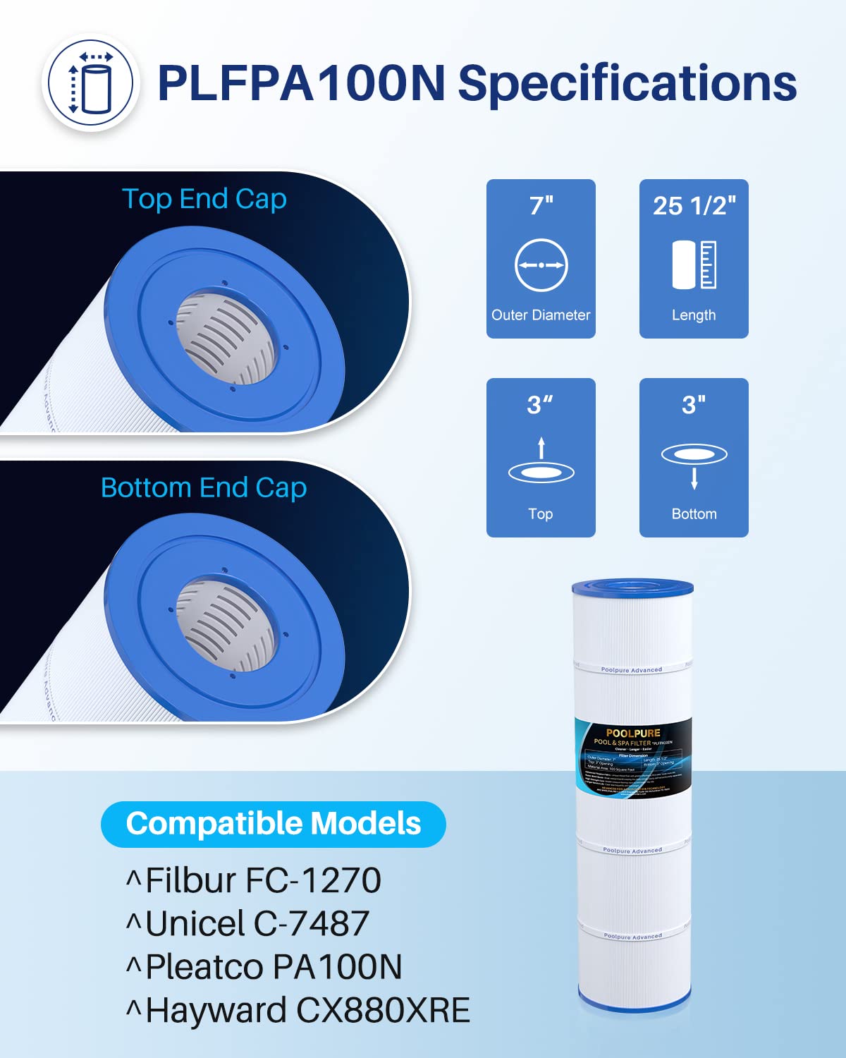 POOLPURE PLFPA100N measures 25.5 inches for standard housing compatibility.