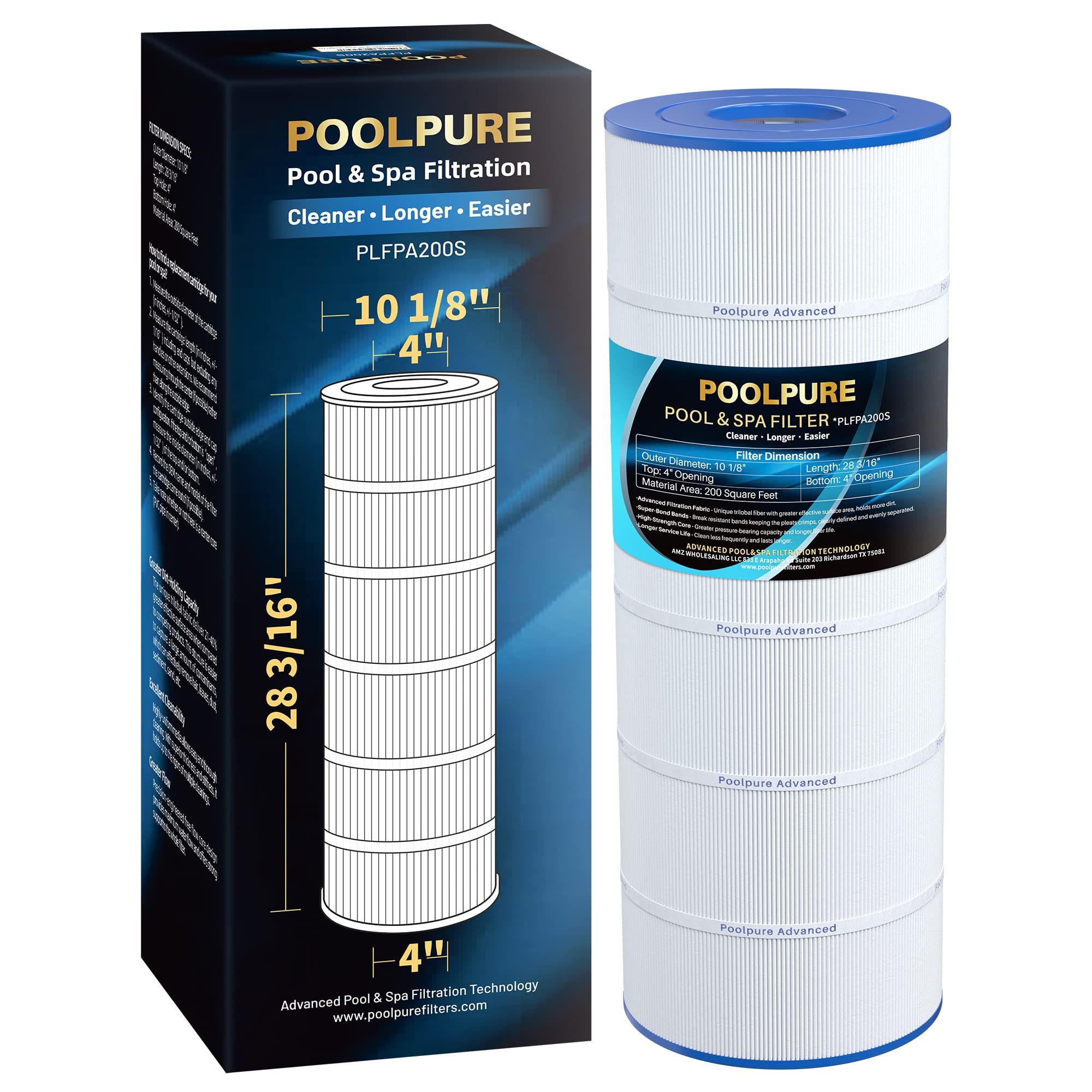 POOLPURE PLFPA200S filter cartridge delivers strong filtration for clear pool water.