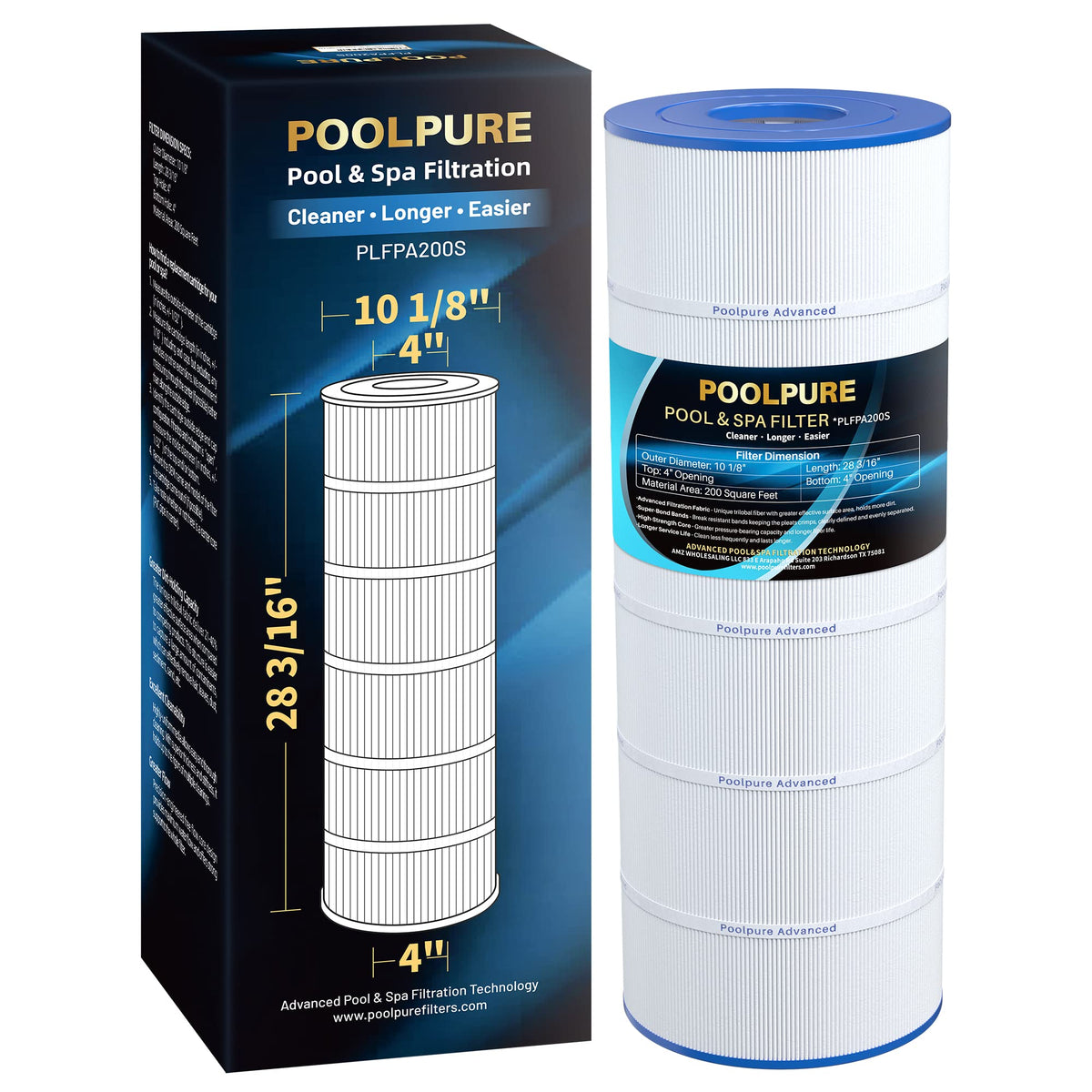 POOLPURE PLFPA200S filter cartridge delivers strong filtration for clear pool water.