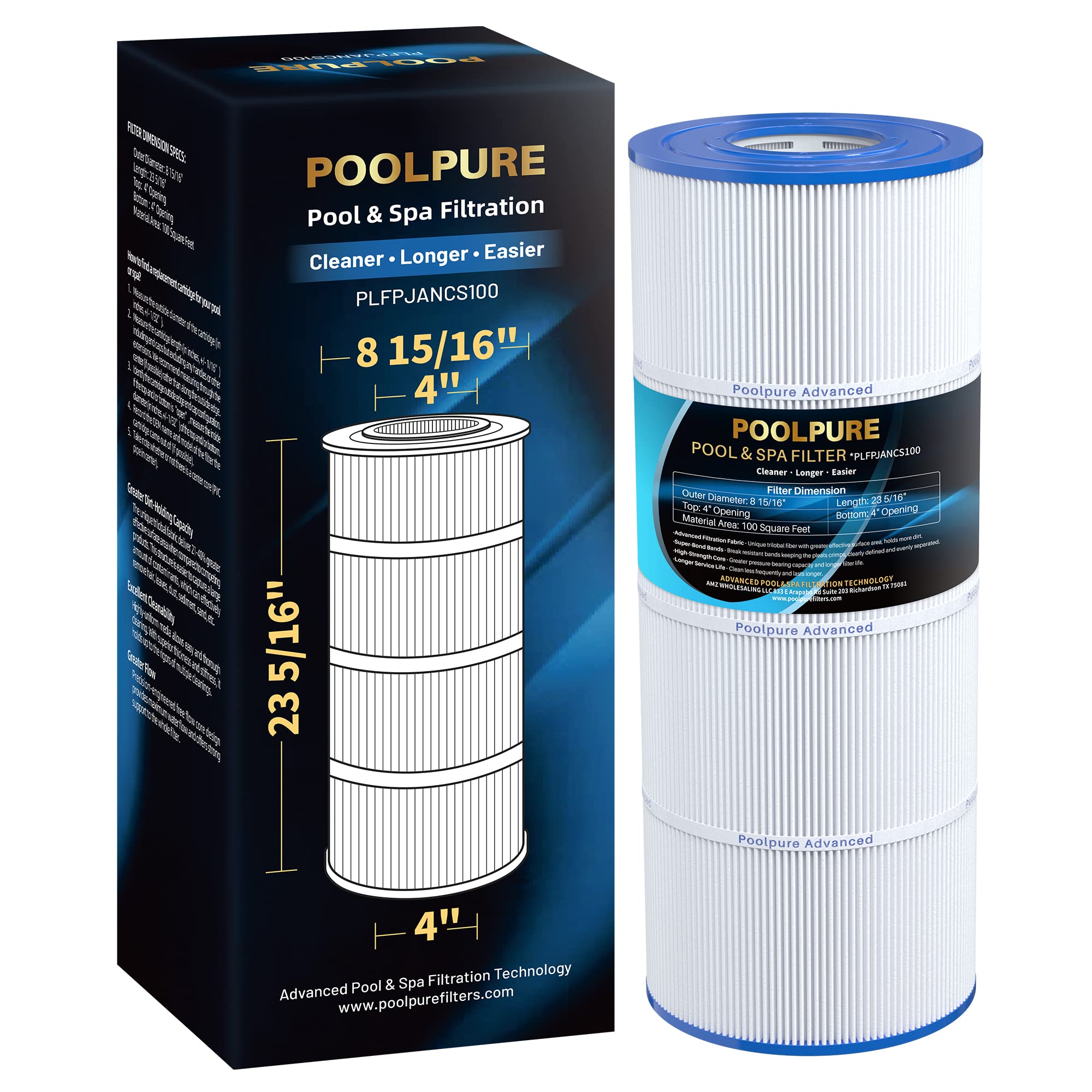 Poolpure PLFPJANCS100 front view, compatible replacement filter for clear water.