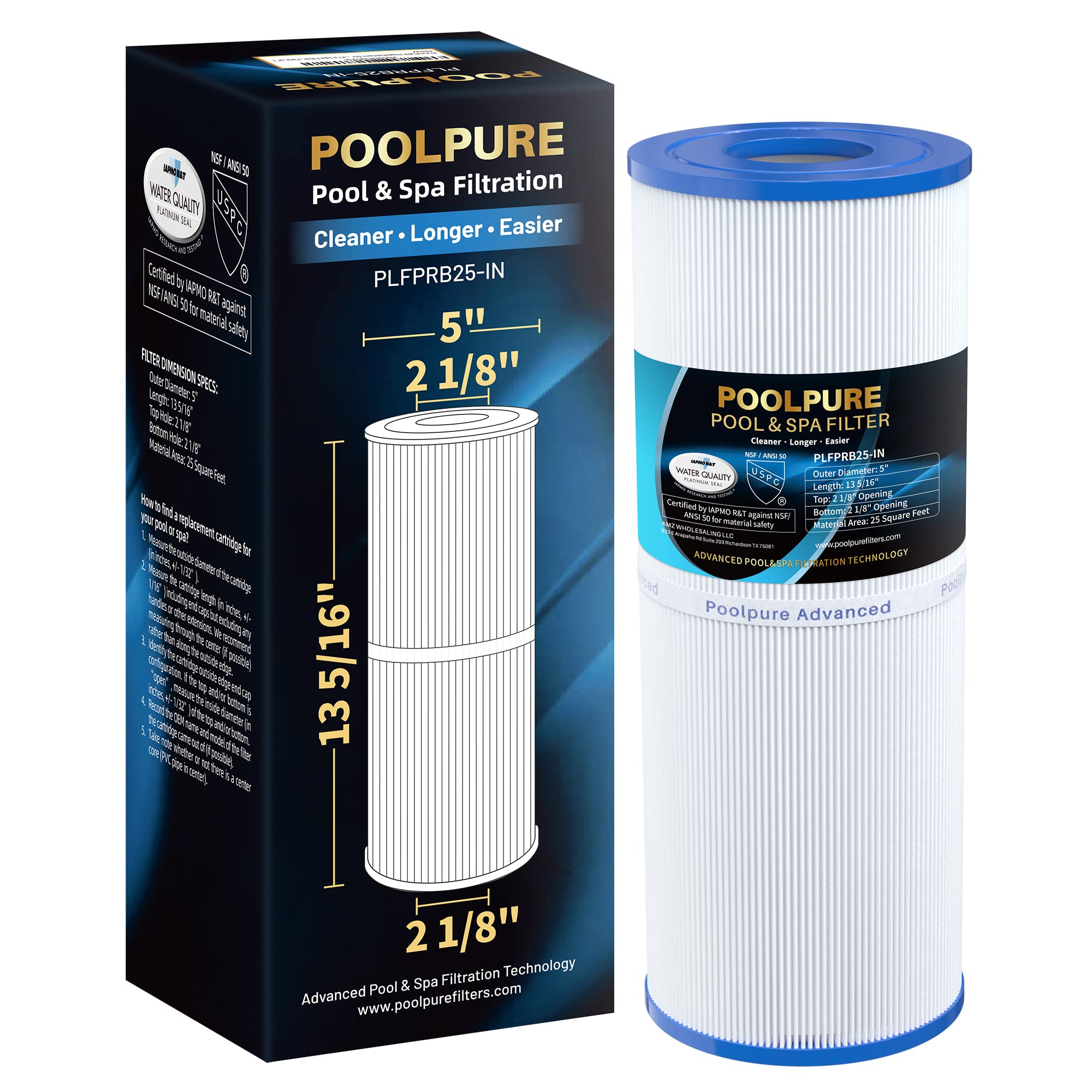 POOLPURE PLFPRB25-IN filter front view showing compact spa compatibility and easy maintenance