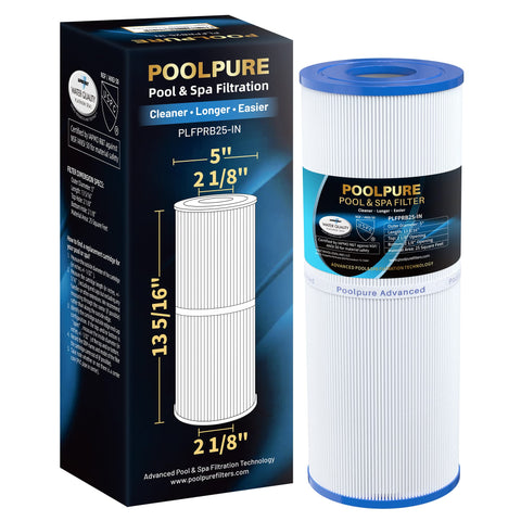 POOLPURE PLFPRB25-IN filter front view showing compact spa compatibility and easy maintenance