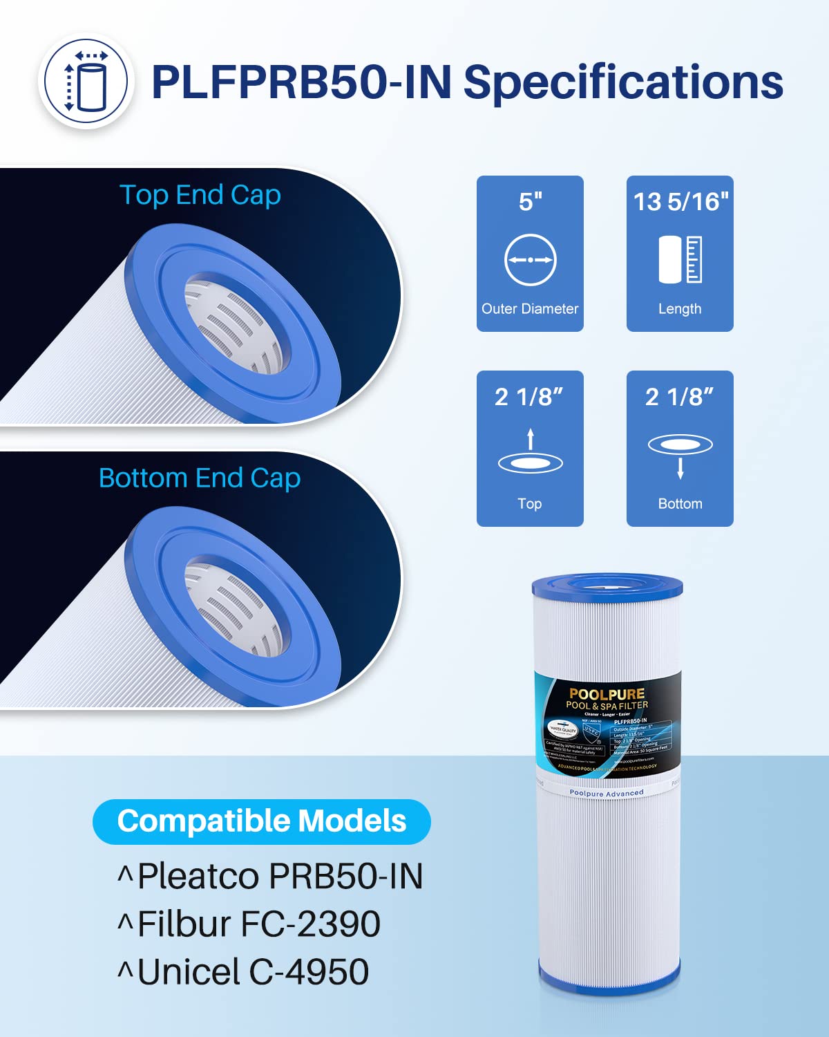 PoolPure PLFPRB50-IN trilobal design increases filtration surface.