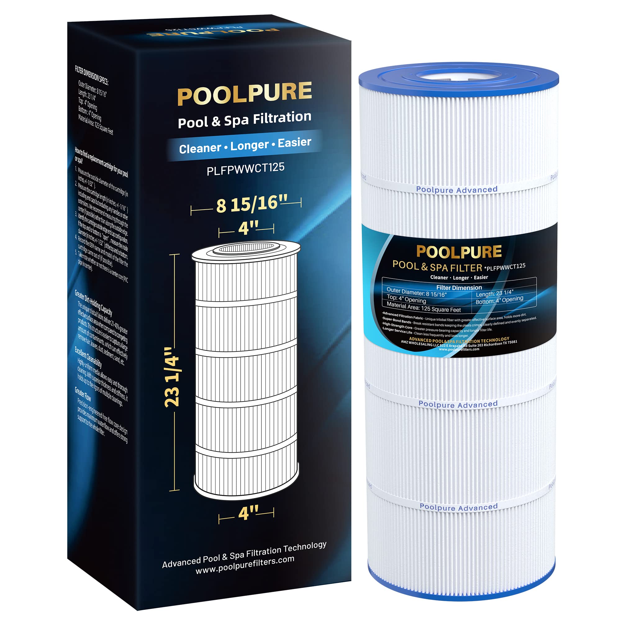 POOLPURE PLFPWWCT125 filter cartridge fits compatible pool systems for easy replacement and clean water.