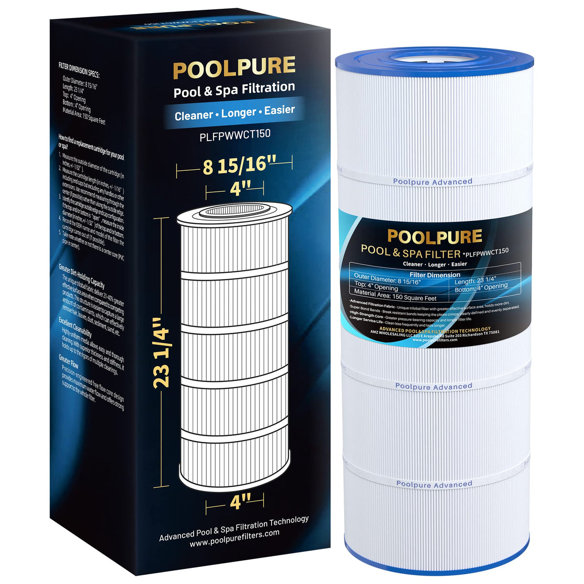 POOLPURE PLFPWWCT150 compatibility chart shows fit with major filter models.