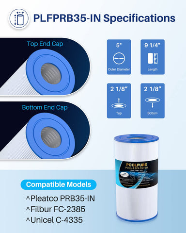 PoolPure PRB35-IN spa filter with a 5 inch diameter for optimal flow