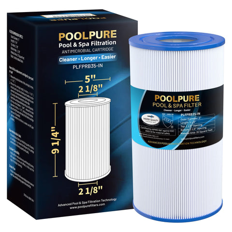 PoolPure PRB35-IN spa filter showing the 9.25 inch length for clear spa water