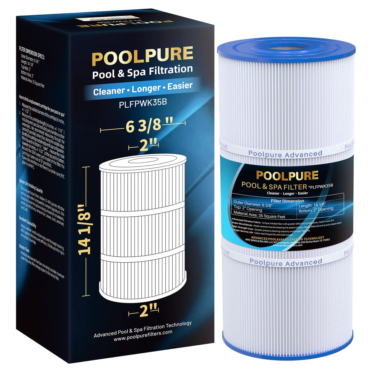 POOLPURE PWK35B spa filter front view highlighting reliable filtration for Hot Springs spas.