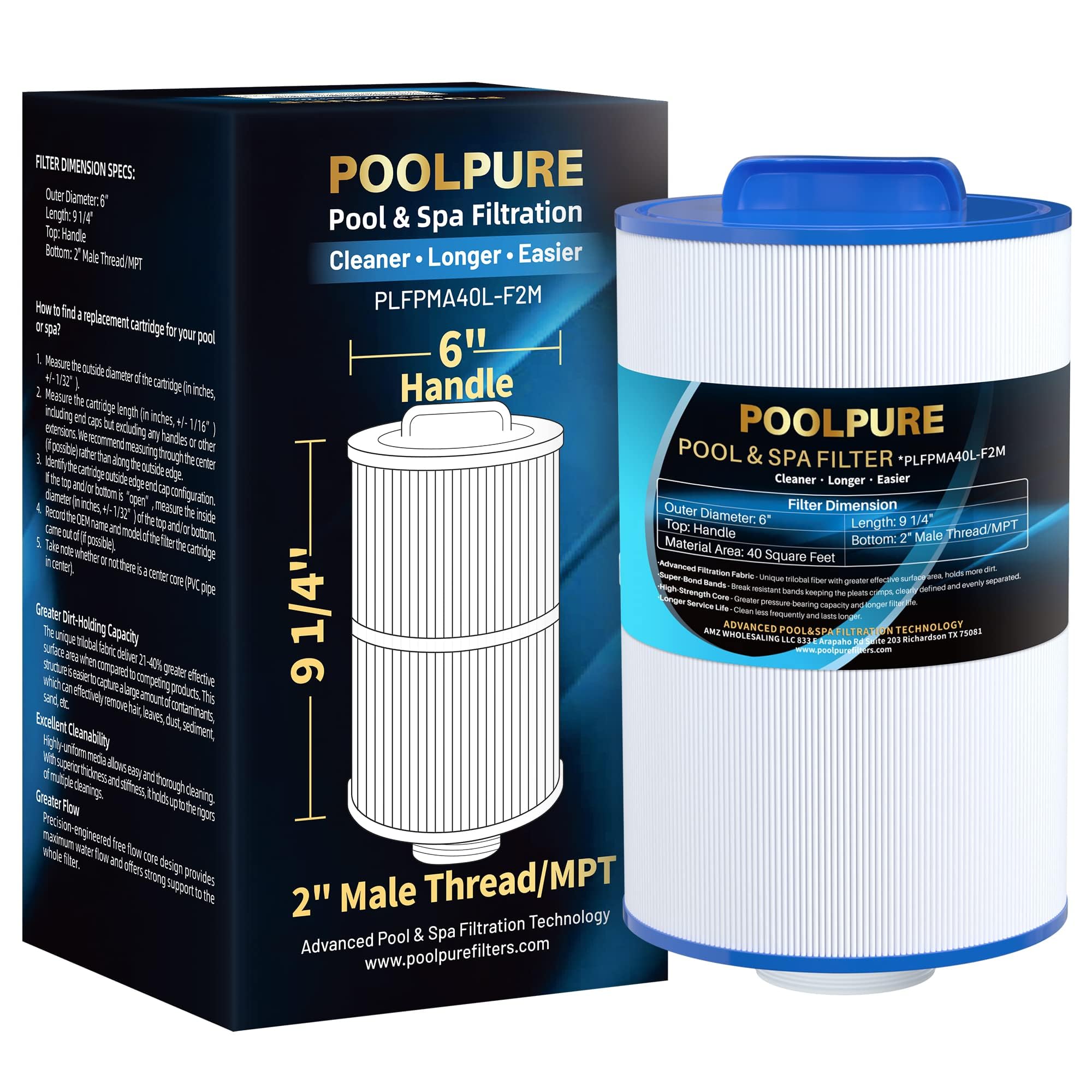 POOLPURE replacement spa filter PMA40L-F2M improves spa water clarity and flow.