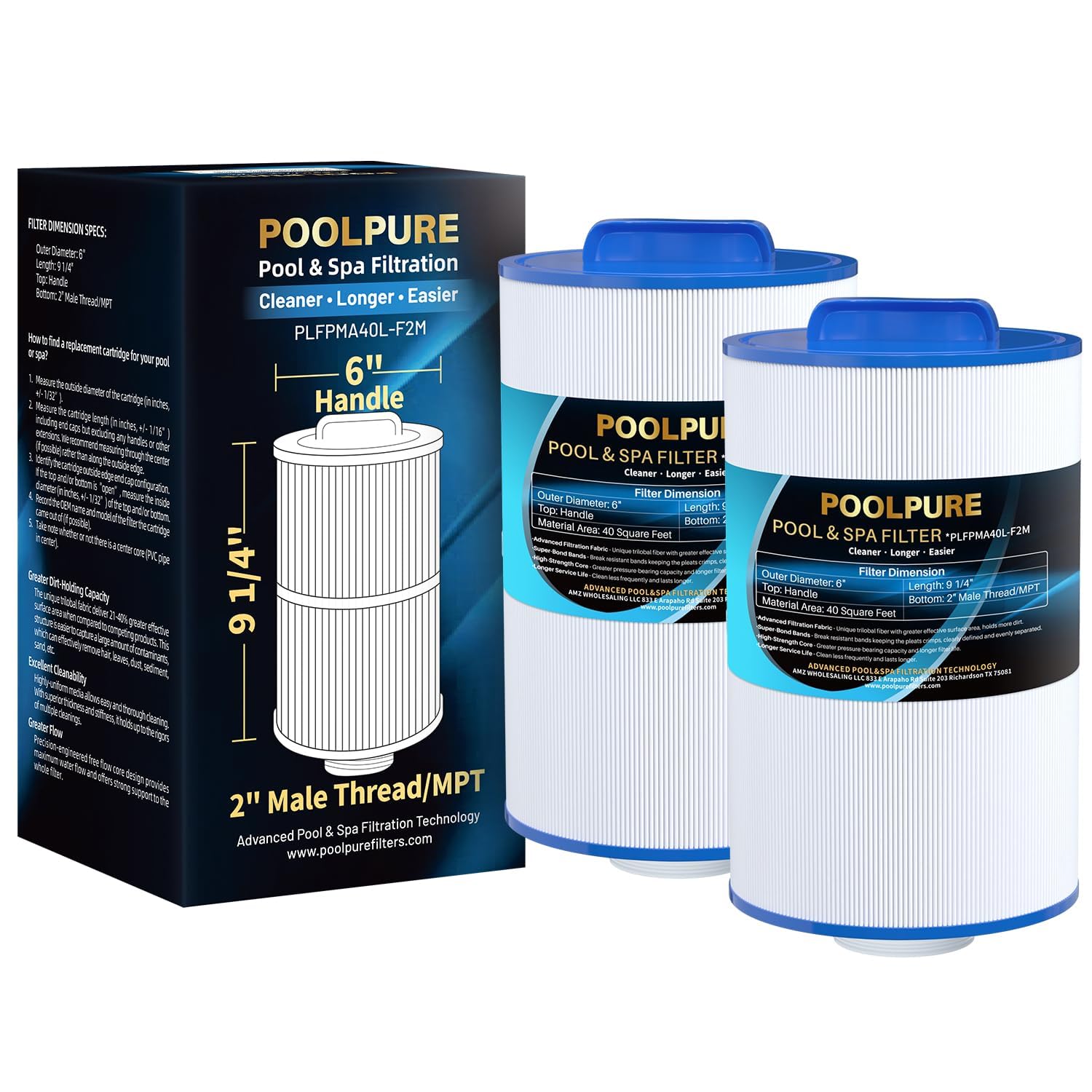 POOLPURE PMA40L-F2M spa filter front view showing the filter shape and fit